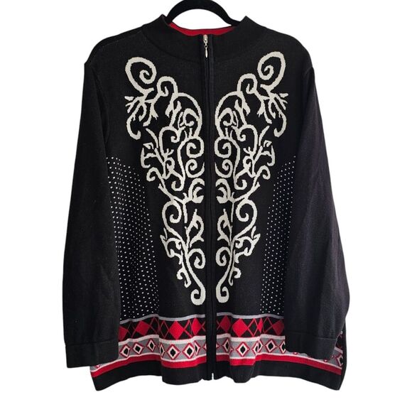 CJ Banks 2X Black Nordic Sweater Full Zip Mock Collar Long Sleeve Scandi Cozy - Picture 1 of 9